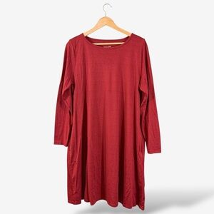 Wool& Rowena Swing Dress Size XL Long Brick Red Merino Wool Pockets Casual